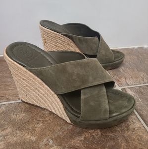 Tory Burch Bailey Suede Wedge Mule Espadrille Sandal Size 7